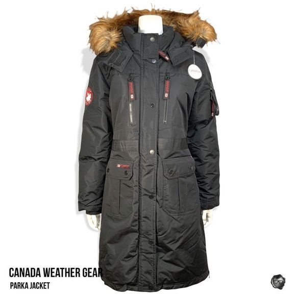 NWT CANADA WEATHER GEAR PARKA JACKET w/ REMOVABLE FAUX FUR TRIM IN BLACK - Picture 4 of 11